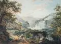 Eliza Maria Gore, Eliza Gore, Landschaft mit Wasserfall, 1793, Aquarell über Blei auf kräftigem Bütten