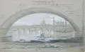 Woldemar Hottenroth, Blick auf Dresden von der Marienbrücke aus, Nach 1854, Bleistiftzeichnung, partiell weiß gehöht und sparsam aquarelliert, auf grauem Papier