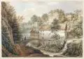 Christian Gottlob Hammer, Die Lochmühle im Liebethaler Grund, Wohl 1857, Aquarell über Federzeichnung in Tusche und Bleistift