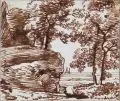 Franz Innocenz Kobell, Kleines Waldstück am Meer, Um 1800, Federzeichnung in Braun