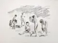 Max Liebermann, Badende Knaben, 1909, Lithographie auf Bütten "van Gelder Zonen"-Bütten