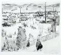 Paul Paeschke, Dresden - Blick von der Brühlschen Terrasse. 1920er Jahre, Kaltnadelradierung und Roulette (?) auf chamoisfarbenem Kupferdruckpapier mit Prägestempel