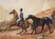 Wilhelm Camphausen, Reitender Herr mit Jagdhund. Mitte 19. Jh, Aquarell über Bleistift auf Bütten mit Wasserzeichen "J WHATMAN TURKEY MILL 1843"