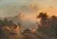 Guido Hampe, Gebirgsbach mit Bauernhaus im Abendlicht, Um 1875, Öl auf Leinwand