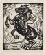 Hans Jäger, Fünf Graphiken zu: Reitender Tod/ Zwei Arbeiten Pferdedarstellung. 1922/ 1923, Holzschnitte auf chamoisfarbenem Papier
