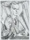 Johannes Wüsten, Puppenspieler Hurdalek, 1930, Kupferstich auf chamoisfarbenem Bütten