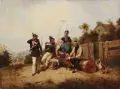 Wilhelm Alexander Meyerheim, Rastende Soldaten mit Bauernfamilie, 1845, Öl auf Leinwand