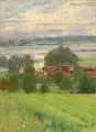 Adolf Fischer-Gurig, Dorflandschaft an der Elbe (?), 1895, Öl auf Leinwand