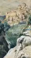 Jean Barbier, Tourettes-sur-Loup-Alpes-maritimes, Aquarell über Kohle und Deckweiß auf chamoisfarbenem Bütten