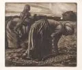 Karl Ernst Hänsel, Frauen auf dem Feld. Ohne Jahr, Aquatintaradierung in Braun auf festem, chamoisfarbenen Papier