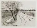 Alexander Olbricht, Landschaft mit Bach. Frühes 20. Jh, Radierung auf chamoisfarbenem Papier