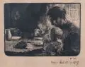 Robert Sterl, Robert H. Sterl, Familie beim Frühstück. Um 1903/ 1919, Lithographie auf braunem Maschinenbütten