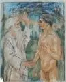 Walter Köhler, Jung und Alt, Pastelle auf grauem, festen Papier