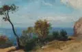 Woldemar Rau, Seelandschaft mit Gebüsch und Bäumen, Öl auf Papier
