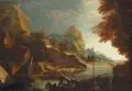 Marco Ricci, (Nachfolge), Hafen in felsiger Landschaft. 18. Jh, Öl auf Leinwand