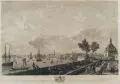 Jacques Philippe Le bas, Vue de la Ville et du Port de Bordeaux, Kupferstich auf chamoisfarbenem Bütten nach einem Gemälde von J.Vernet