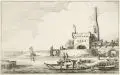 Jan van de Velde, Stadt am Fluß, Wohl 1616, Radierung