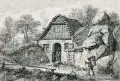 Johann Christoph Erhard, Die Bauernhütte neben dem Felsen, Radierung auf grauem Bütten