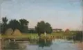 Sommerliche Boddenlandschaft mit Angler. Wohl 1850er/ 1860er Jahre by Karl (d.Ä.) Bennewitz von Löfen, Öl auf Holz, sold Sep 2009