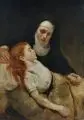 Ermenegildo Antonio Donadini, Ordensschwester am Bett eines kranken Mädchen, Um 1870, Öl auf Leinwand