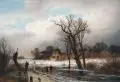 Johann Gustav Lange, Winterlandschaft mit Figurenstaffage. Mitte 19. Jh, Öl auf Leinwand