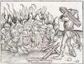 Hartmann Schedel, Fegefeuer/ Martyrium des Bartholomäus / Evangelisten Markus und Lukas, 1493, Holzschnitte