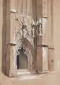 Hermann Sondermann, Südportal am Dom zu Meißen, 1852, Feder- und Pinselzeichnung in Tusche, laviert und weiß gehöht