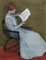 Max Handrick, Lesende im Scherenstuhl, Um 1900, Aquarell und Kohlezeichnung