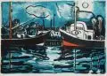 Erhard Hippold, Im Fischerhafen, 1967, Farblithographie