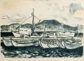 Erhard Hippold, Boote im Hafen, 1963, Farblithographie