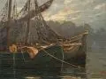 J. le Gouas, Fischerboote. Wohl 1930er Jahre, Öl auf Leinwand