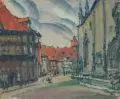 Johann Walter-Kurau, Kirchplatz, 1918, Öl auf Malpappe
