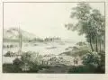 Friedrich August von Lawrence, Schloß Pillnitz an der Elbe, Kolorierte Radierung