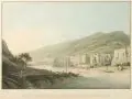 Christian Gottlob Hammer, Vue de Hirniskretschen sur l'Elbe au dessus de Schandau, Altkolorierte Radierung auf J