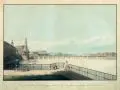 Friedrich August von Lawrence, Vue de la ville de Dresde [ ], Um 1800, Kolorierte Umrißradierung. "[…] prise du côté de la galerie au jardin de Brühl"
