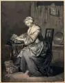 P.M. Walther, Spitzenklöpplerin, 1795, Federzeichnung in Tusche, laviert, sparsam in Blau aquarelliert