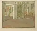 Margarethe Geibel, Margarete Geibel, Majolikazimmer im Goethehaus, Um 1910, Farbholzschnitt auf Japan
