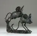 Otto Pilz, Zwei langohrige Wüstenspringmäuse, Um 1910, Bronze, schwarz patiniert