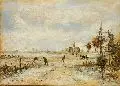 Johann Barthold Jongkind, (zugeschr.), Krabbenfischer bei Ebbe am Strand, 1869, Öl auf Malpappe, auf Hartfaser aufgezogen