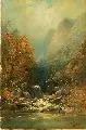 Ludwig Sckell, Frau mit Kind am Gebirgsbach, 1894, Öl auf Leinwand