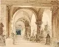 Heinrich Koch, Gewölbesaal mit Kunstsammlungen, 1869, Aquarell über Bleistift