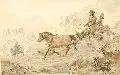 Hermann Kauffmann, Ländliche Kutschfahrt, 1846, Aquarellierte Federzeichnung über Blei