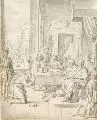 Matthias Scheits, Gleichnis der anvertrauten Pfunde (Mt 25, 14-30), Um 1672, Federzeichnung in Schwarz und Sepia, grau laviert