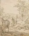 Matthias Scheits, Tod des Mannes Gottes (KG 3,8), Um 1672, Federzeichnung in Sepia, grau laviert