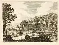 Claude Drevet, Landschaft mit Barockschloß. 18. Jh, Kupferstich