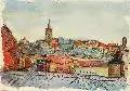 Erhard Dörner, Chemnitzer Stadtlandschaft. 1920er Jahre, Aquarell und Federzeichnung in Tusche