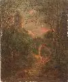 Anton Burger, (zugeschr.), Abendspaziergang vor einem Burgtor. 2. H. 19. Jh, Öl auf Malpappe