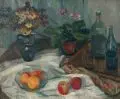 Osip Emmanuilovic Braz, Stilleben vor blauem Vorhang. Wohl 1930er Jahre, Öl auf Hartfaser