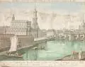 Johann Christoph Nabholz, Prospect der Chatholischen Kirche nebst der Brücke gegen der Neustadt in Dresden, Um 1783, Altkolorierter Kupferstich
