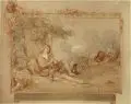Ludwig Richter, Flöte spielender Hirte, 1871, Aquarell über Bleistift